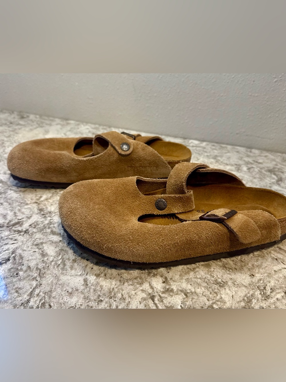 Birkenstock Suede Mary Jane Mules in Tan Size 38 - Worn once